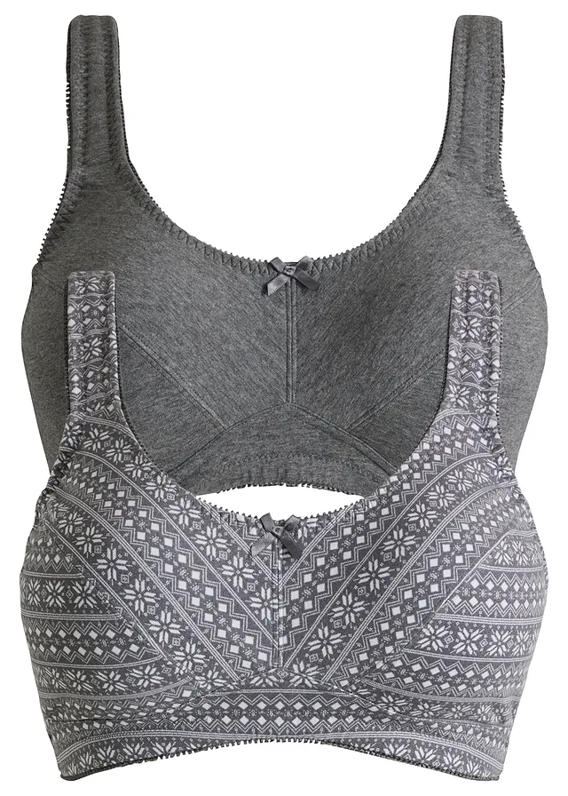 Podprsenka bez kostic s organickou bavlnou (2 ks v balení) • šedý melír-bílá + šedý melír • bonprix obchod