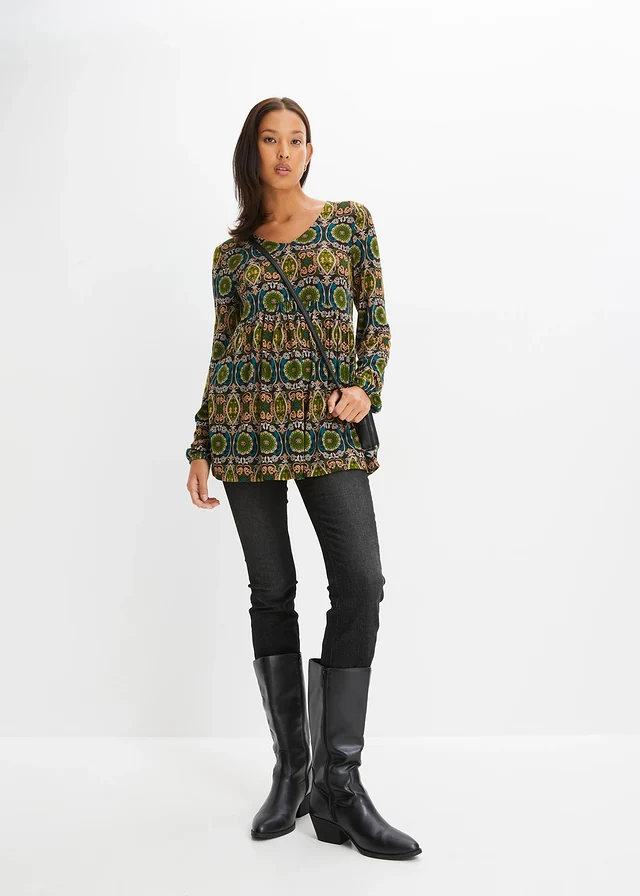 Shirt, lange mouw • zwart/camel/bosgroen • product-page.page-title-suffix
