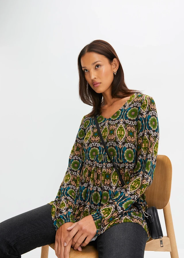 Shirt, lange mouw • zwart/camel/bosgroen • product-page.page-title-suffix