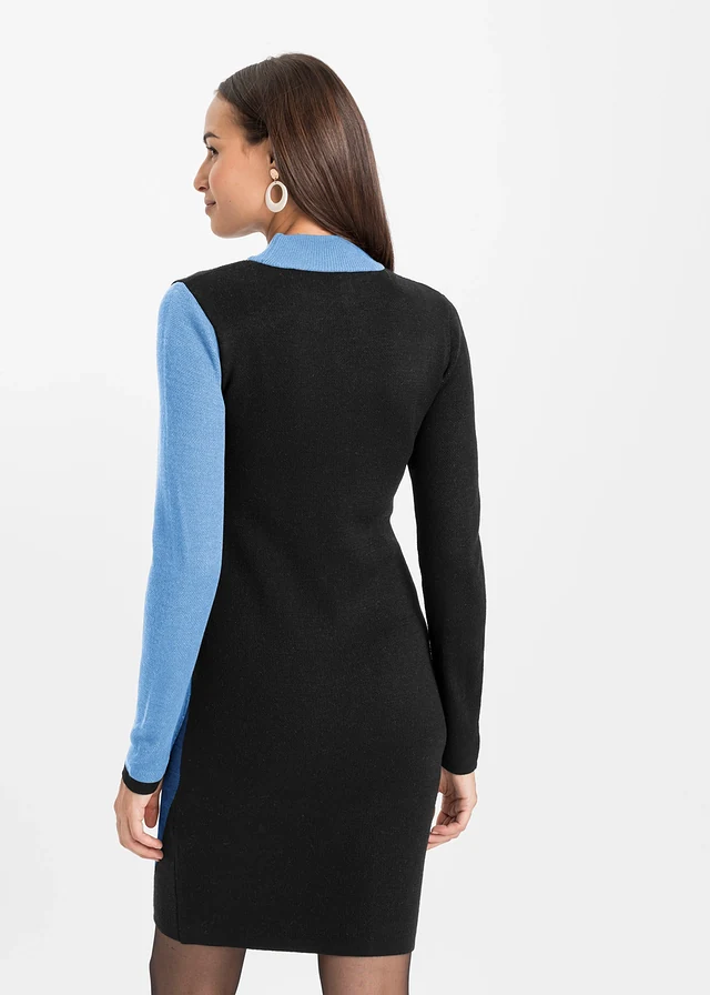 Gebreide jacquard jurk met trendy strepen • lichtblauw-donkerblauw • product-page.page-title-suffix
