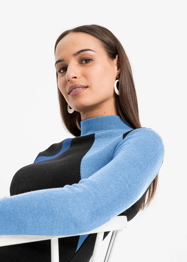 Gebreide jacquard jurk met trendy strepen • lichtblauw-donkerblauw • product-page.page-title-suffix