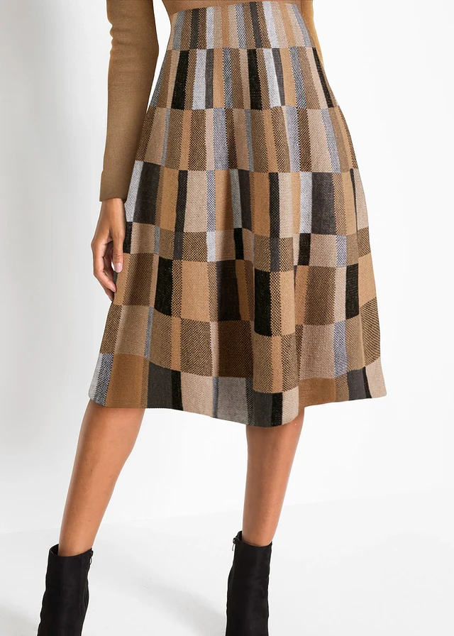 Robe évasée en maille à motif jacquard • camel/marron carreaux • product-page.page-title-suffix