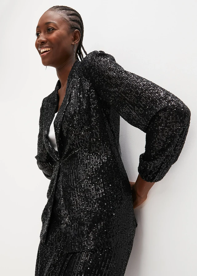 Blazer à sequins, Couleur: noir métallisé