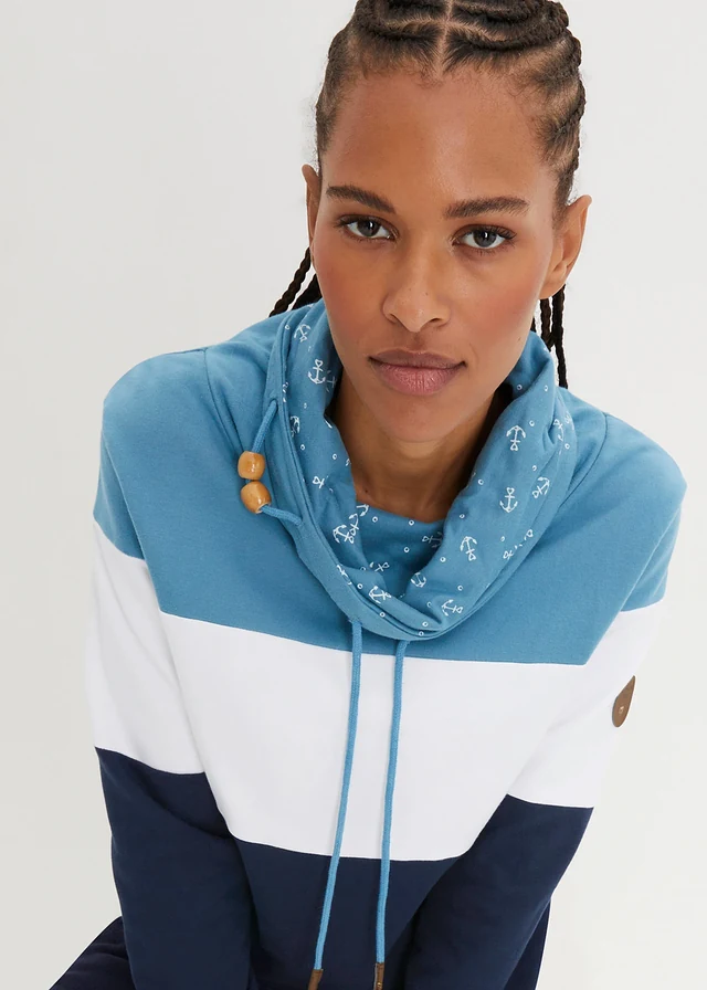 Sweat 100% coton à col imprimé • bleu mat/blanc/bleu foncé • product-page.page-title-suffix