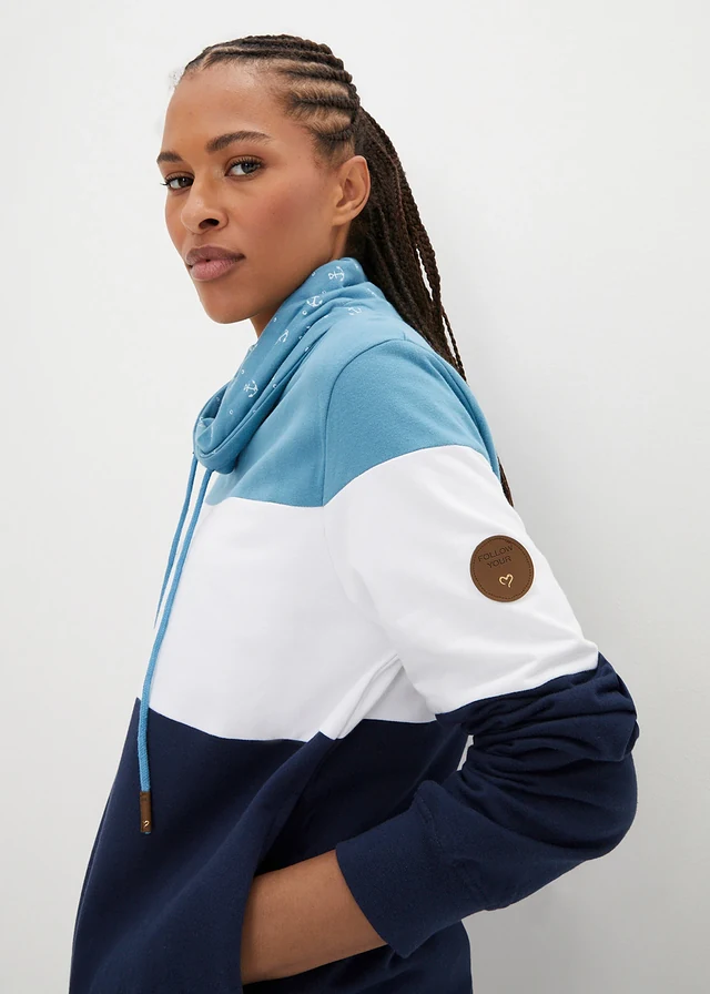 Sweat 100% coton à col imprimé • bleu mat/blanc/bleu foncé • product-page.page-title-suffix