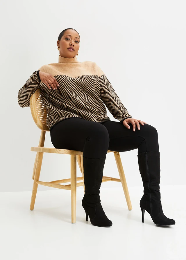 Pull, Couleur: latte macchiato-noir rayé