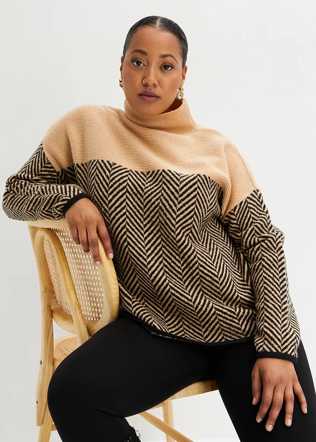 Pull, Couleur: latte macchiato-noir rayé