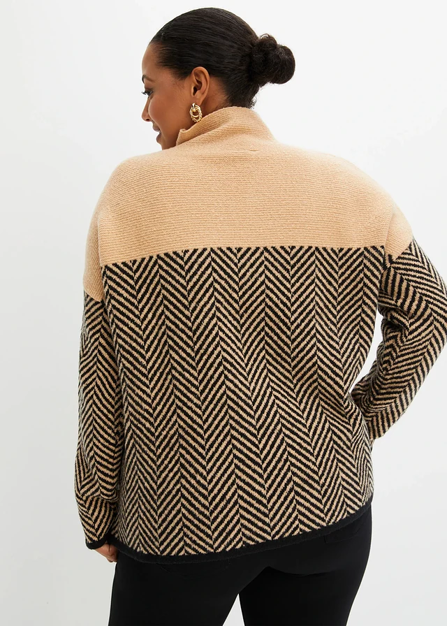 Pull, Couleur: latte macchiato-noir rayé