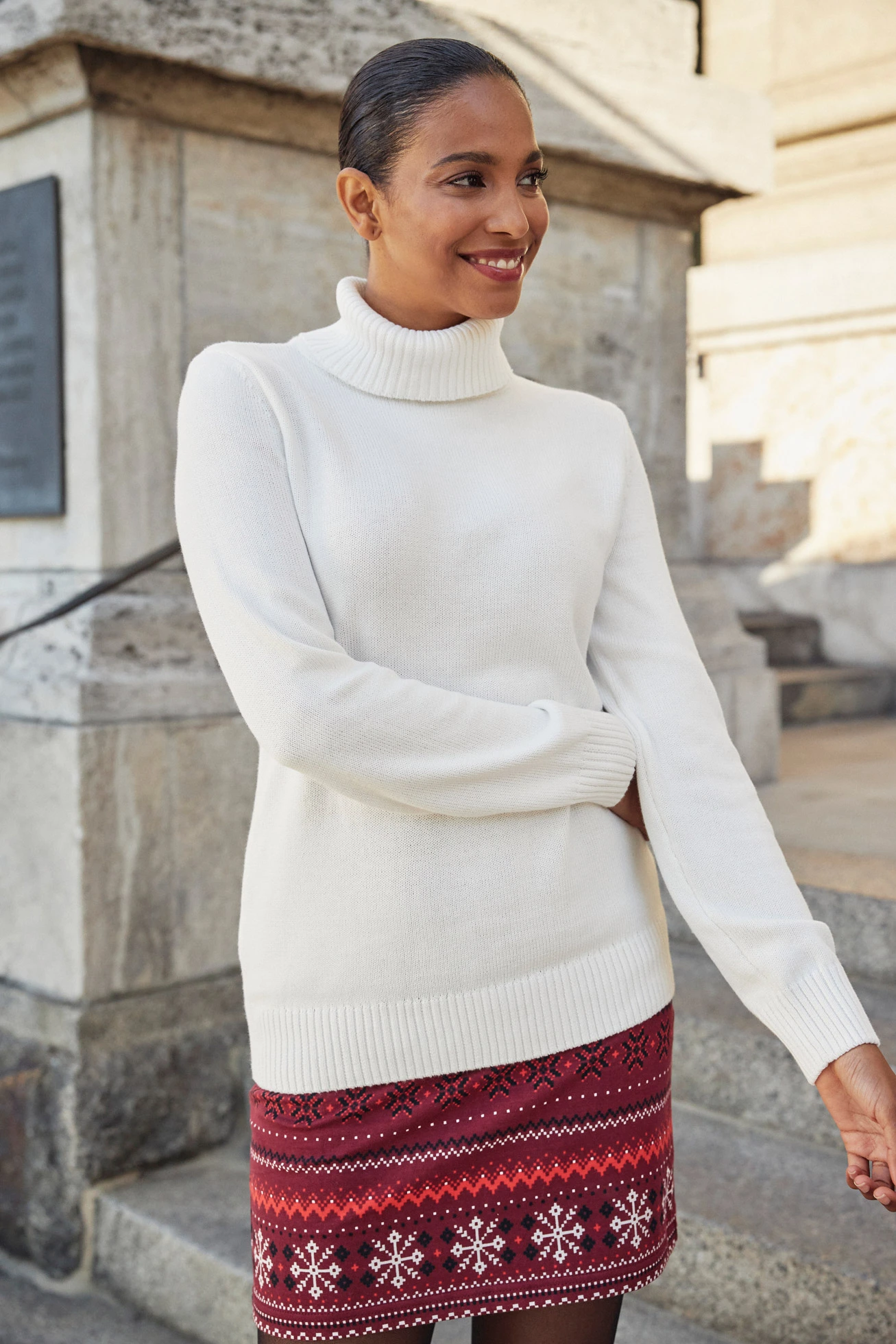 Minisukně s norským vzorem, ze směsi bavlny a elastanu • javorově červeno-jahodovo-černo-přírodní bílá s norským vzorem • bonprix obchod