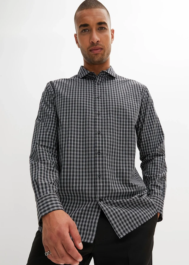 Chemise pro 100% coton, Regular, Couleur: noir/blanc carreaux