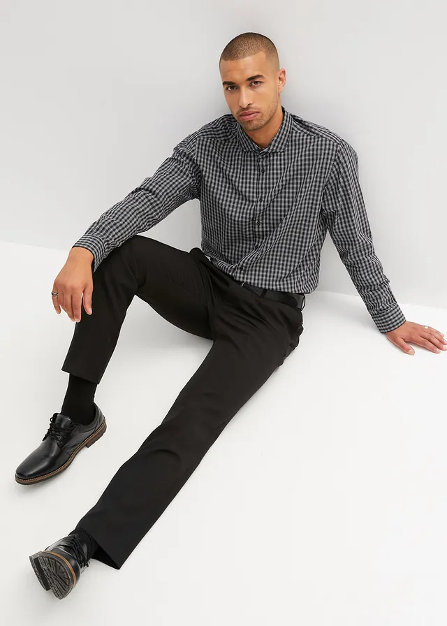 Chemise pro 100% coton, Regular, Couleur: noir/blanc carreaux