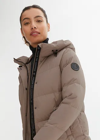 Lange donsjas met gedessineerde voering, waterafstotend • taupe • bonprix online shop