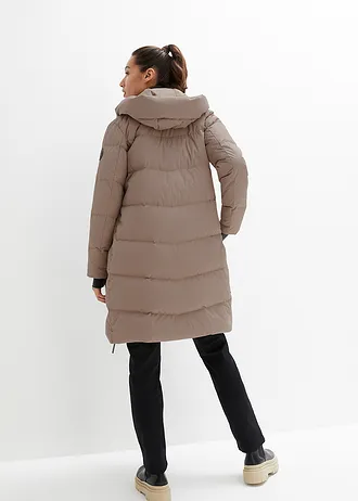 Lange donsjas met gedessineerde voering, waterafstotend • taupe • bonprix online shop