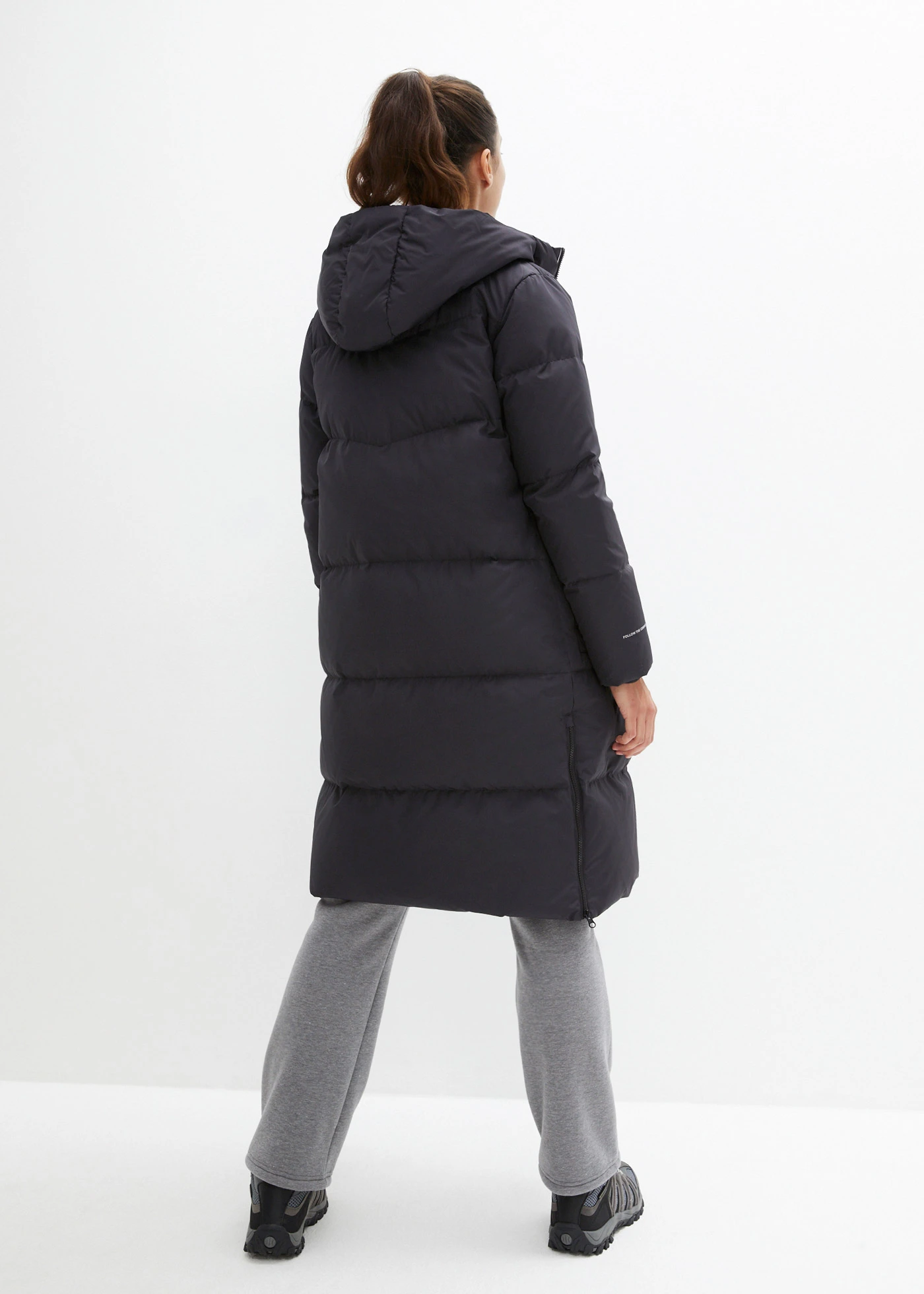 Lange waterafstotende donsjas met reflecterende details • zwart • bonprix online shop