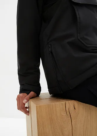 Nepromokavá funkční lyžařská bunda s flísovou podšívkou, přes hlavu • černá • bonprix obchod