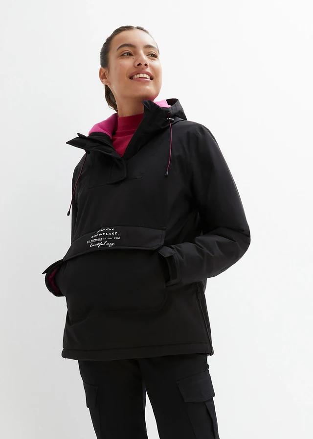 waterdichte outdoor instap ski-jas met fleece voering, oversized, Kleur: zwart