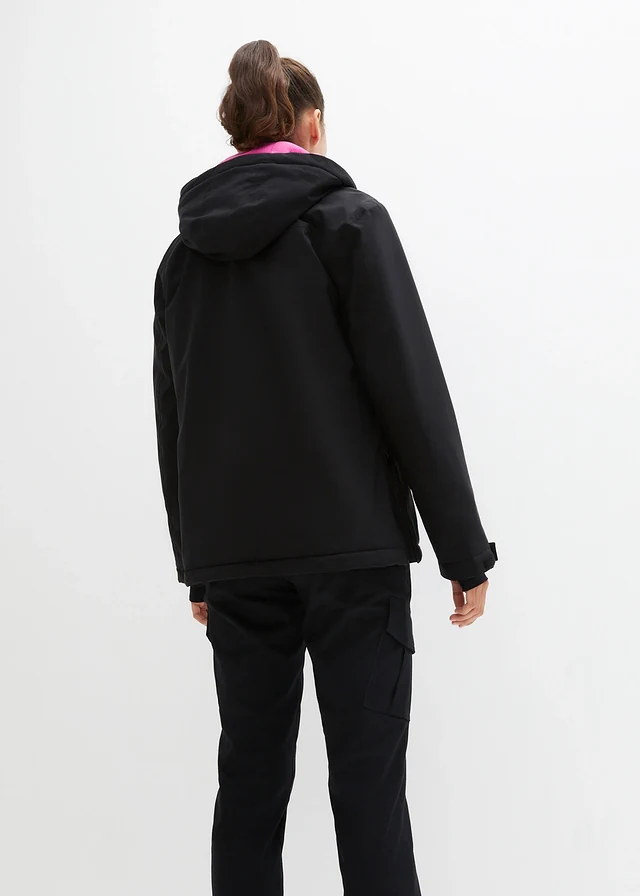 waterdichte outdoor instap ski-jas met fleece voering, oversized, Kleur: zwart