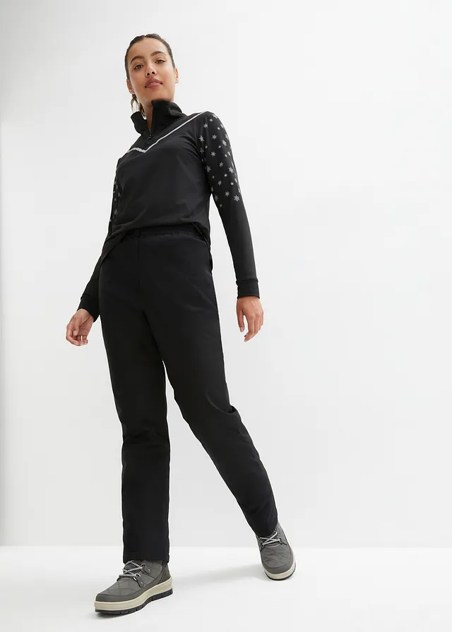Pantalon chaud avec doublure polaire et taille élastiquée, imperméable, Couleur: noir