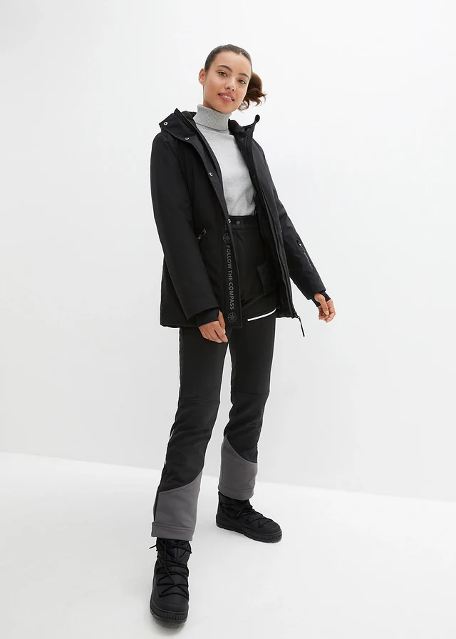Waterafstotende skibroek van softshell met stretch, straight, Kleur: zwart