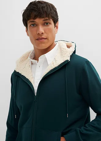 Sweat zippé doublé sherpa • vert profond • Boutique bonprix