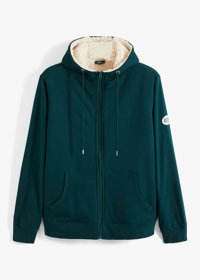 Sweat zippé doublé sherpa • vert profond • Boutique bonprix