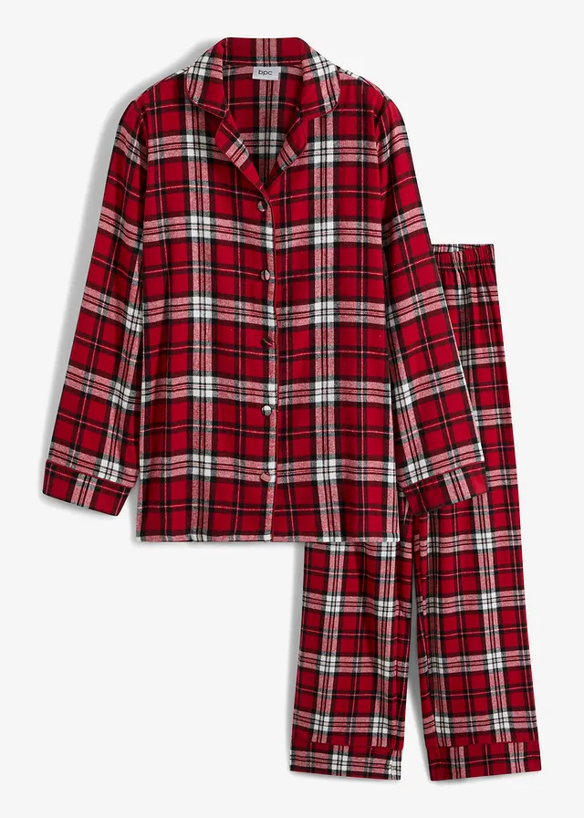 Pyjama tissé en flanelle, Couleur: rouge foncé carreaux