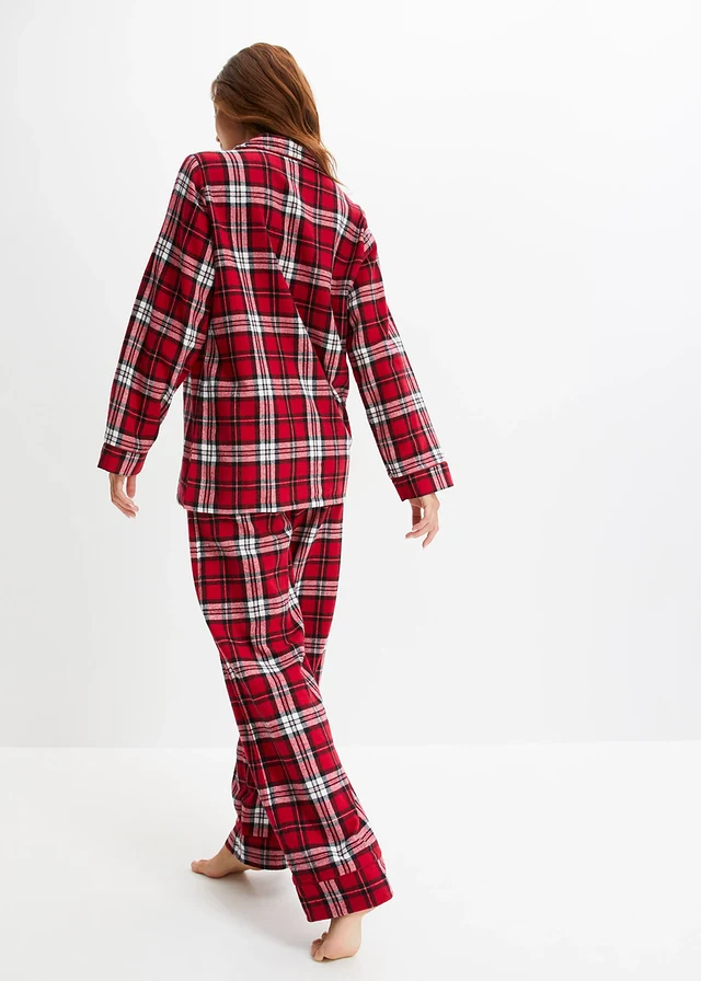 Pyjama tissé en flanelle, Couleur: rouge foncé carreaux