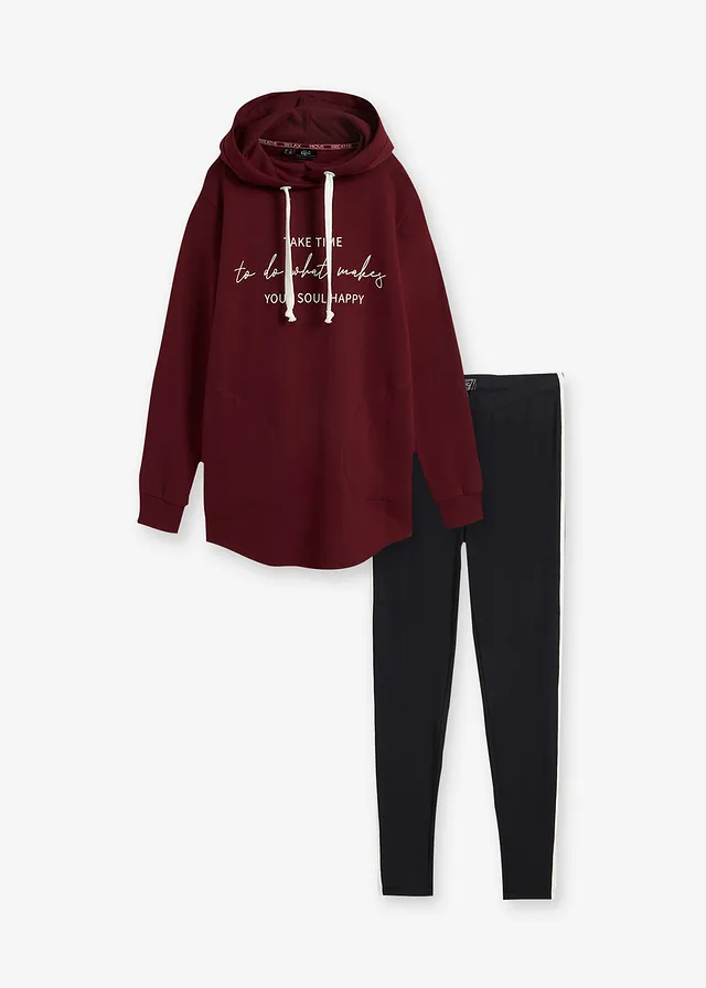 Ensemble de jogging avec sweat long et legging (2 pces), Couleur: rouge érable-noir imprimé
