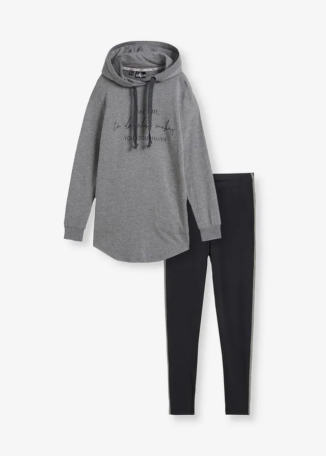 Costum de sport cu bluză lungă și colanți (set/2 piese)