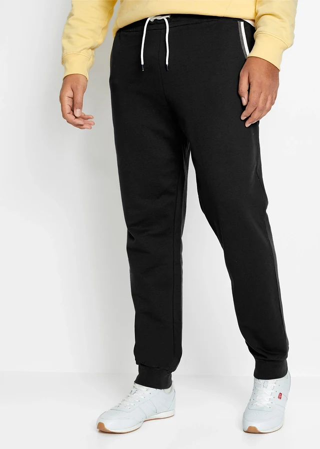 Pantaloni de jogging 100% din bumbac, cu detalii în contrast, culoare: negru