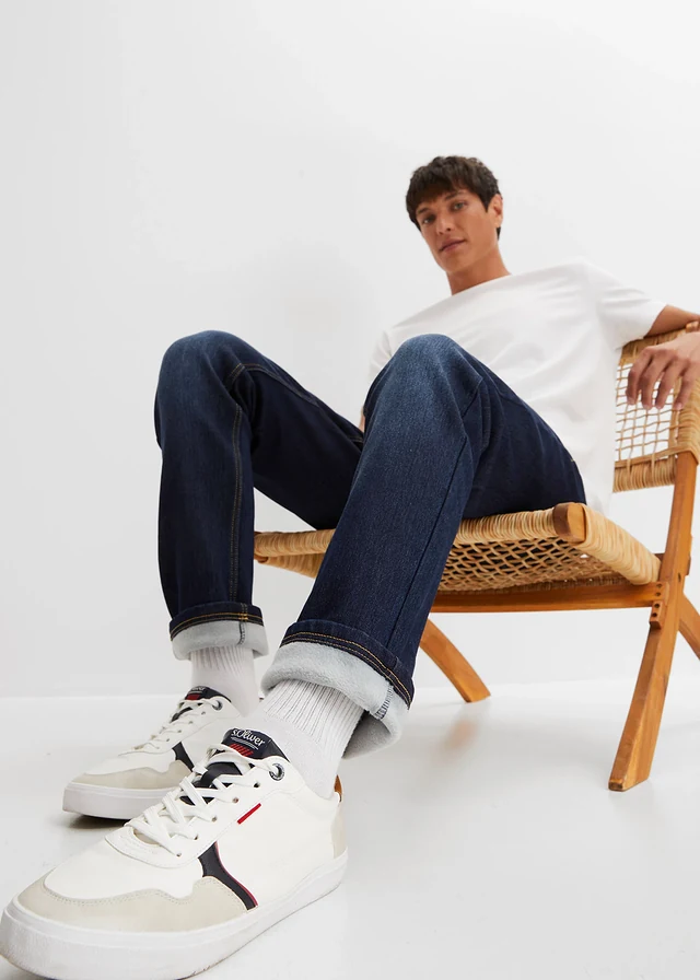 Regular fit stretch thermojeans, extra zacht aan de binnenkant, straight • donkerblauw denim • product-page.page-title-suffix