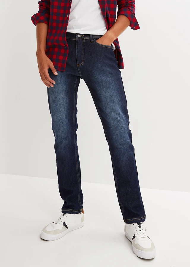 Jean extensible Regular avec doublure thermique, droit, Couleur: bleu foncé denim