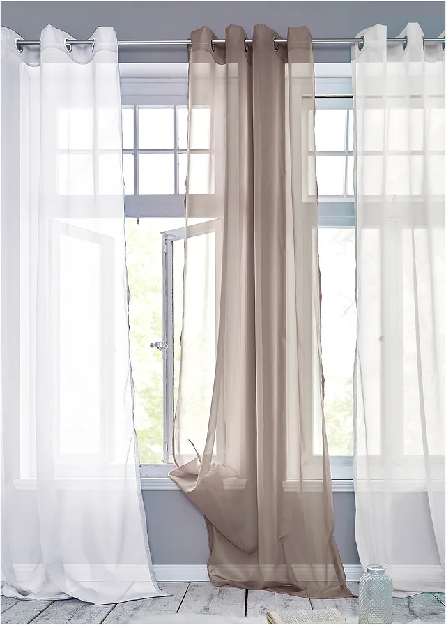 Gordijn van lichte voile (1 stuk), Kleur: taupe