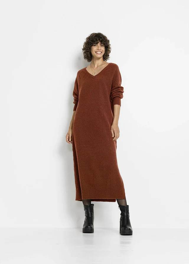 Gebreide oversized midi jurk • mahoniebruin gemêleerd • product-page.page-title-suffix