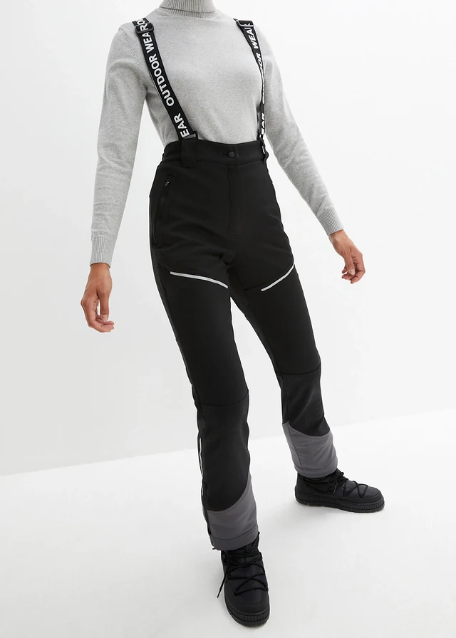 Pantalon technique en softshell extensible et déperlant, Couleur: noir