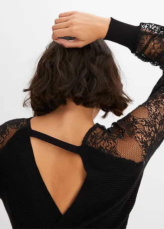 Svetr s krajkou • černá • bonprix obchod