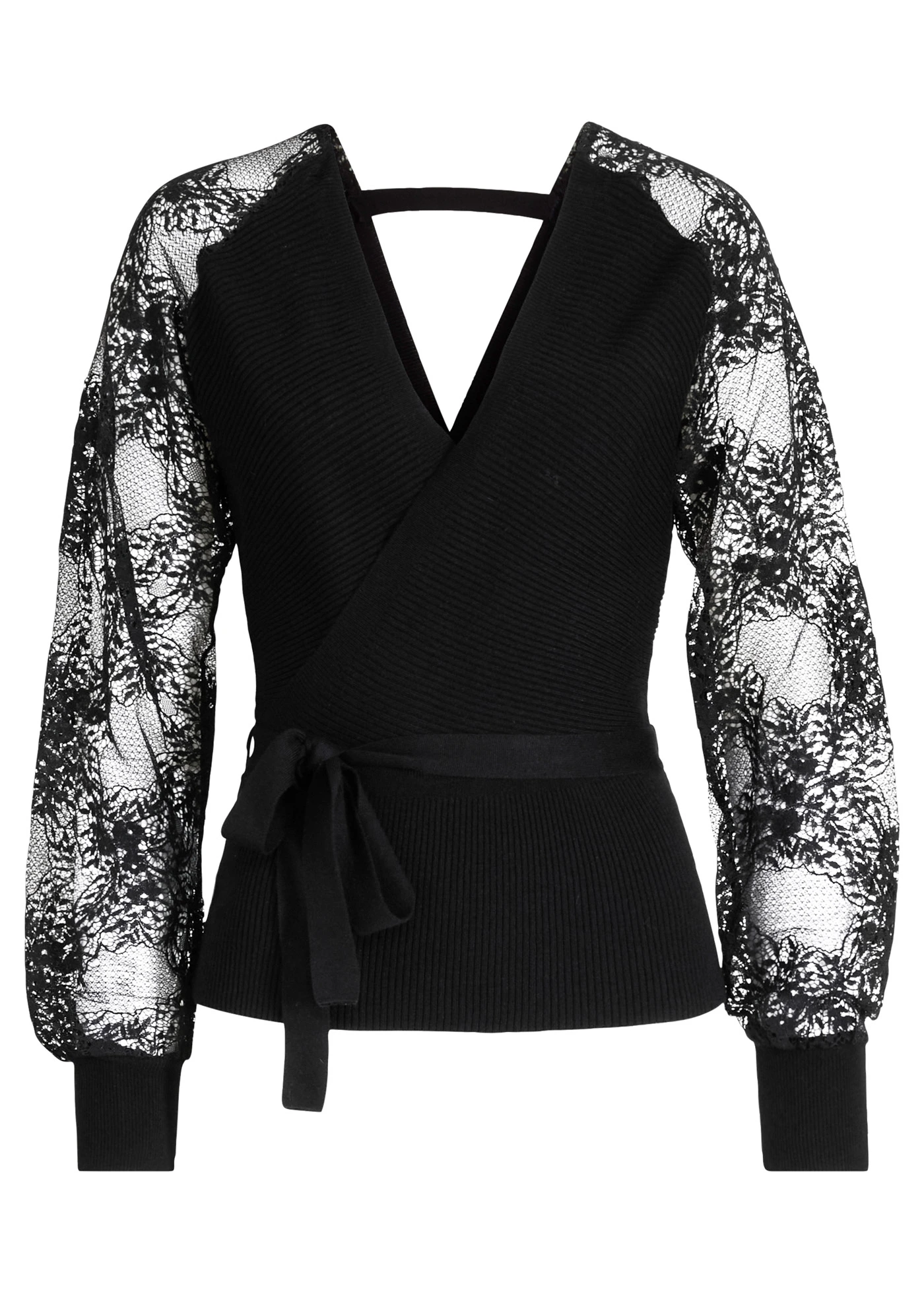 Pull en fine maille avec dentelle • noir • Boutique bonprix