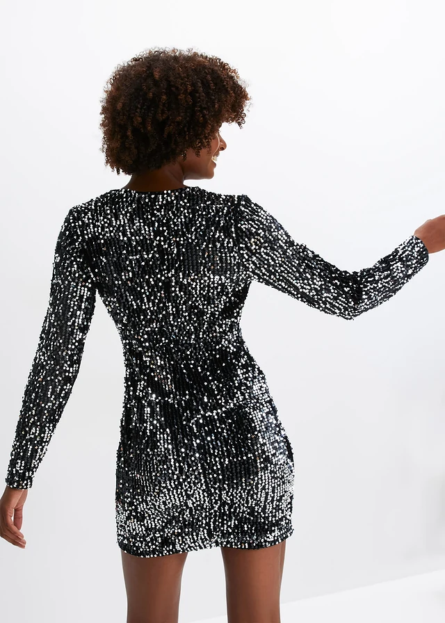 Paillettenjurk van zacht fluweel, Kleur: zwart