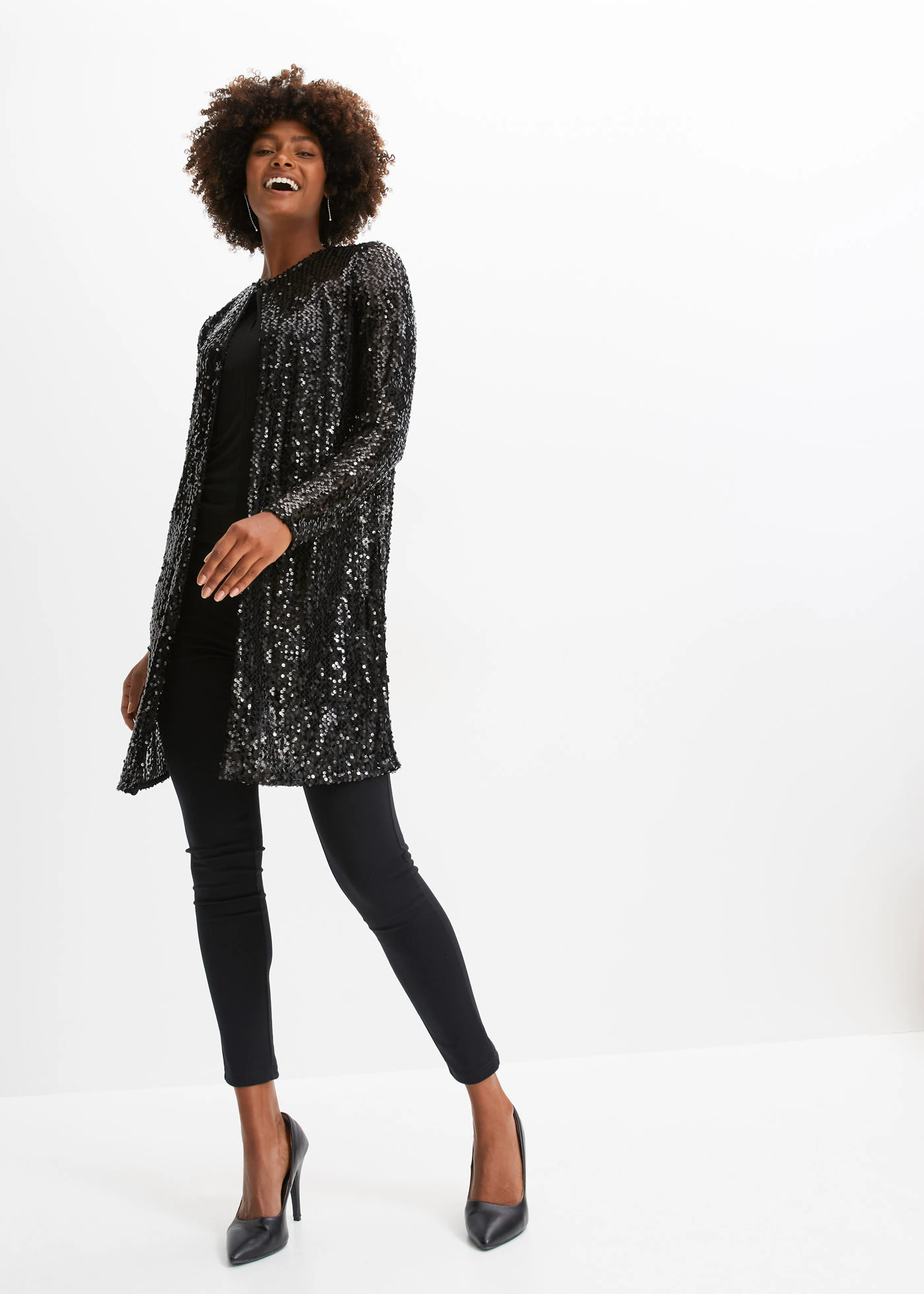 Kabát s pajetkami • černá • bonprix obchod