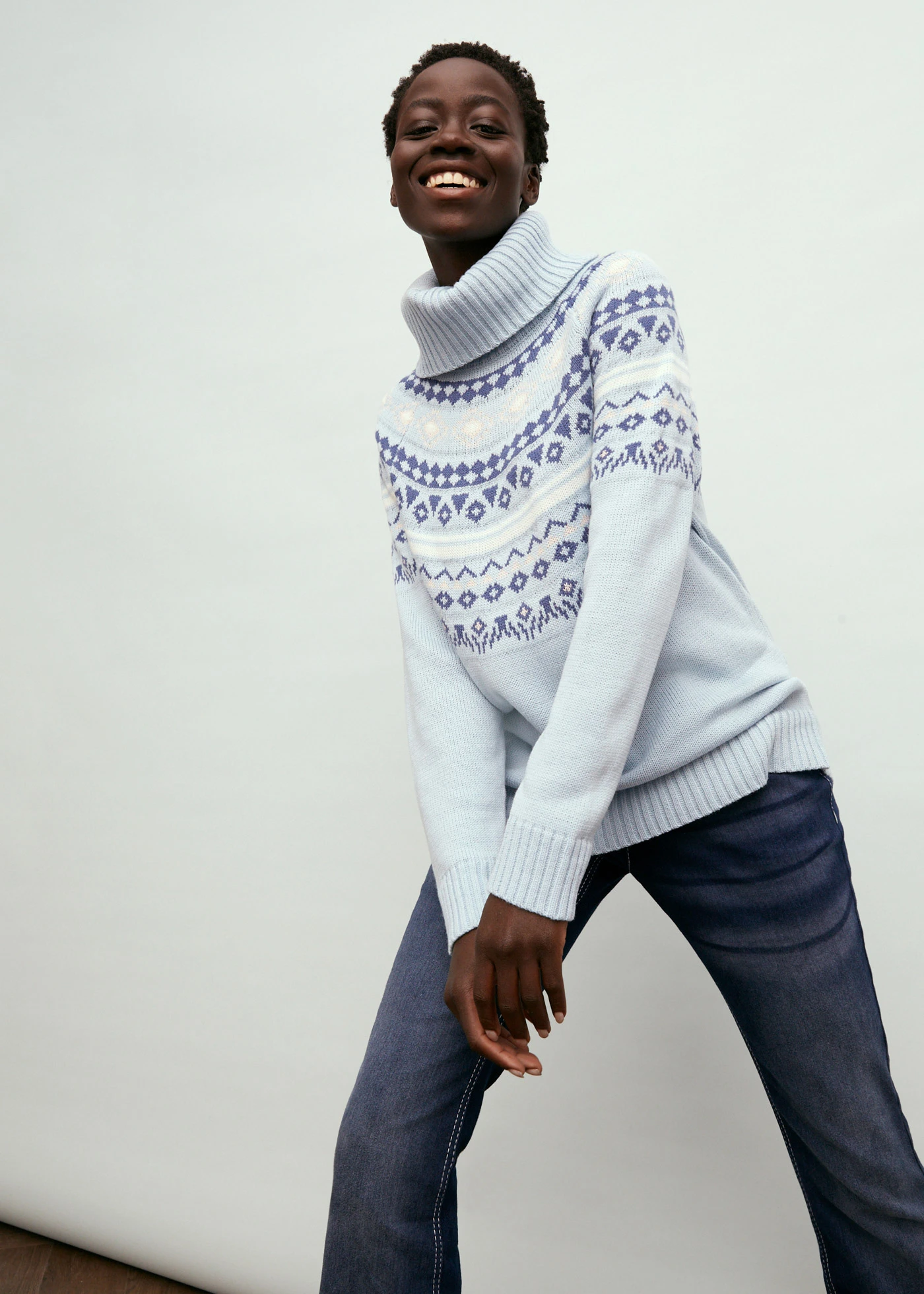 Pull col roulé norvégien • bleu brume motif norvégien • Boutique bonprix