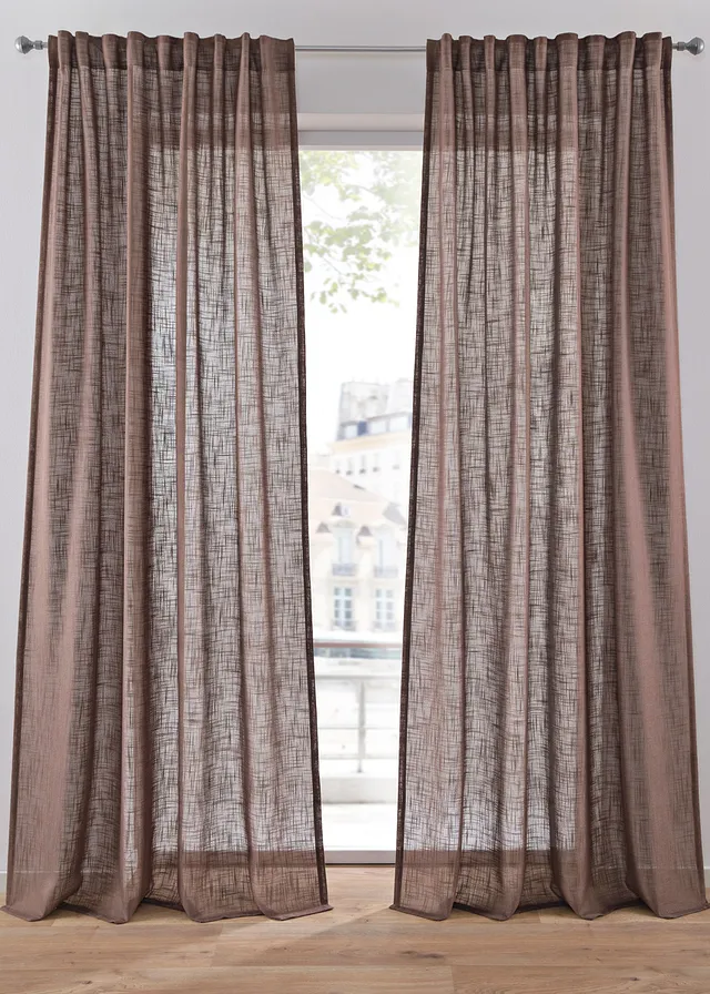 Gordijn met structuur (2 stuks), Kleur: bruin
