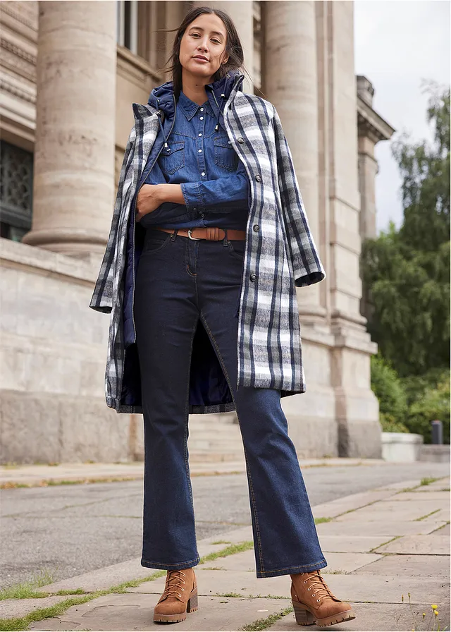 Korte coat, 2-in1 look • indigo-grijs geruit • product-page.page-title-suffix