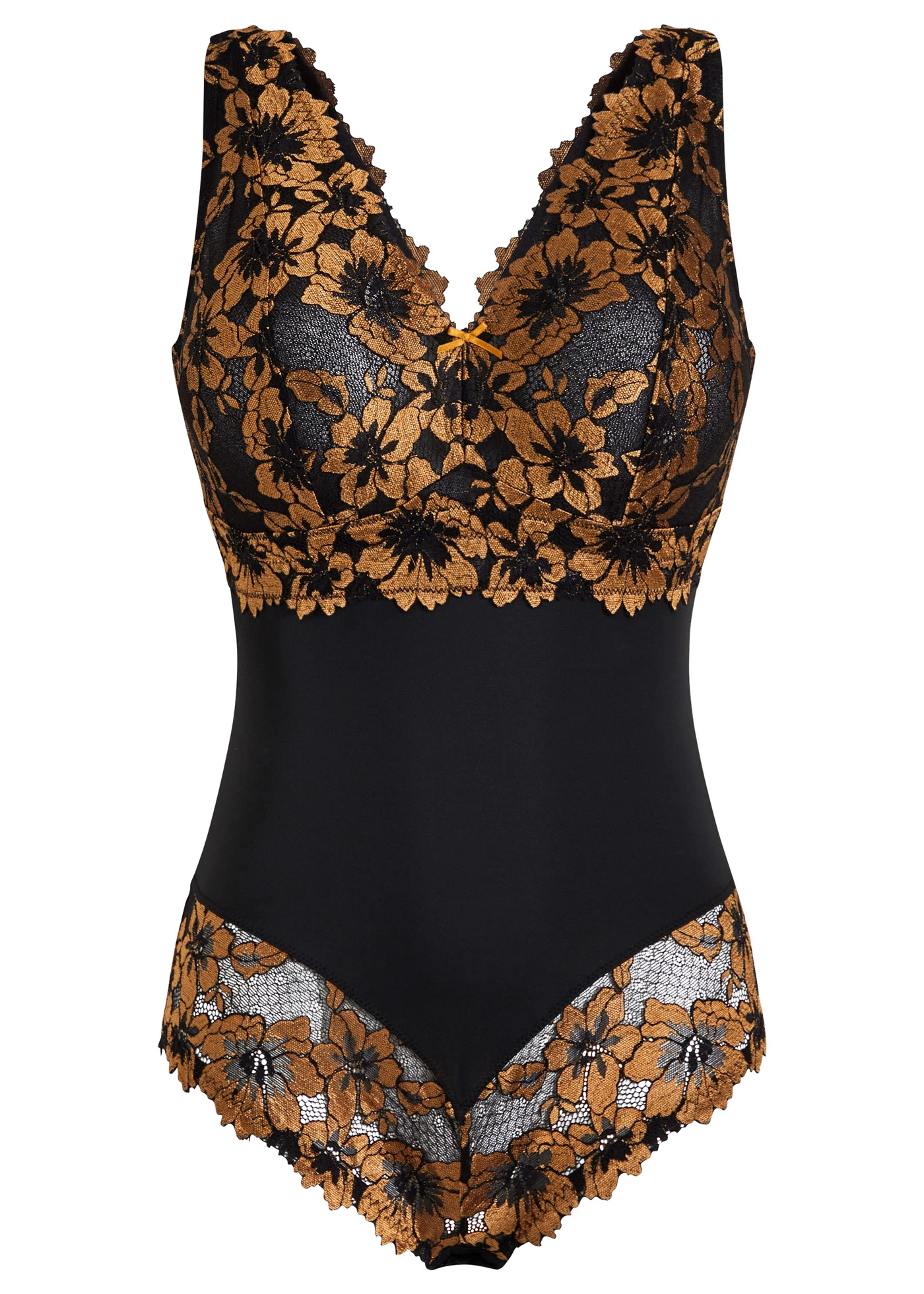 Body bez kostic, s květinovou krajkou • černo-zlatohnědá • bonprix obchod