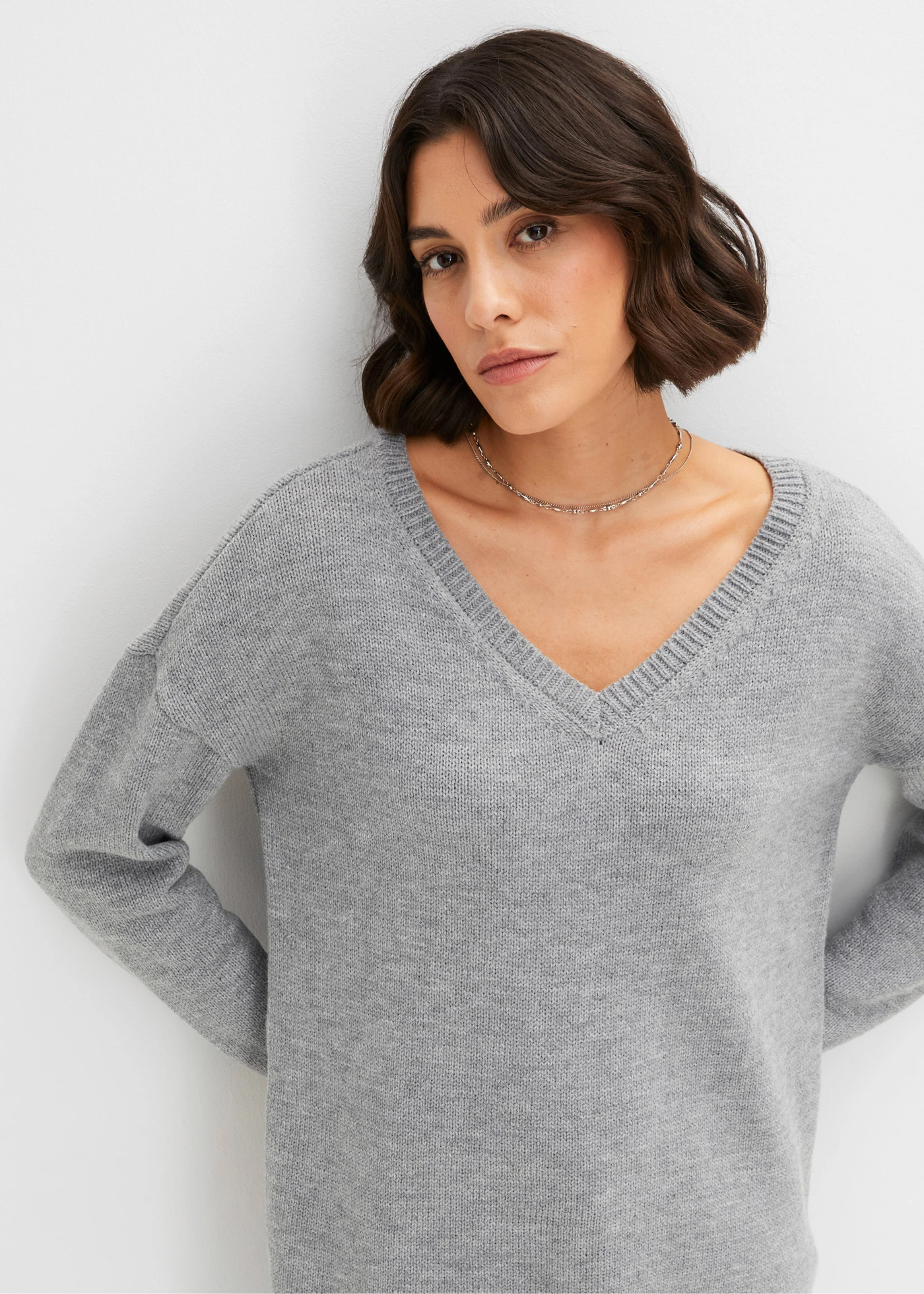 Pull long • gris clair chiné • Boutique bonprix