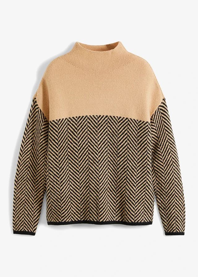 Pull, Couleur: latte macchiato-noir rayé