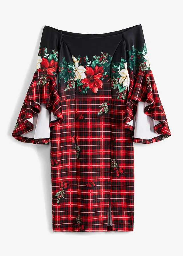 Carmen šaty z robustného Scuba materiálu s vianočným motívom