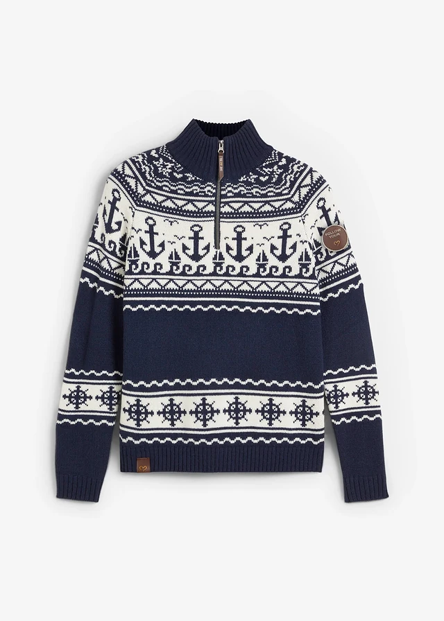 Pull norvégien marin, Couleur: bleu foncé/blanc cassé motif norvégien
