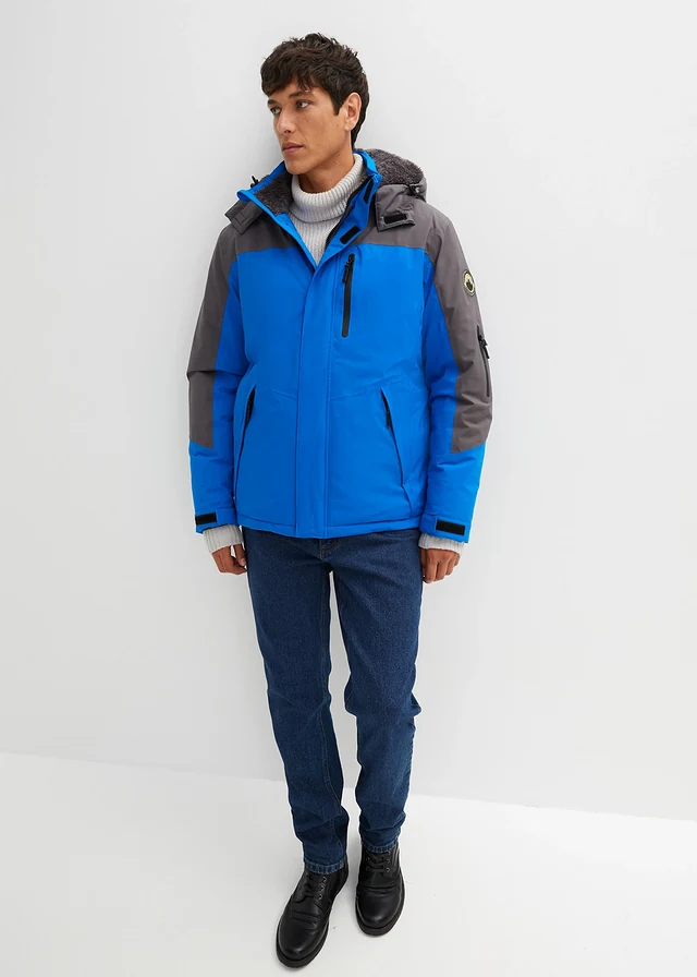 Waterdichte ski-jas, Kleur: azuurblauw-leisteengrijs met print