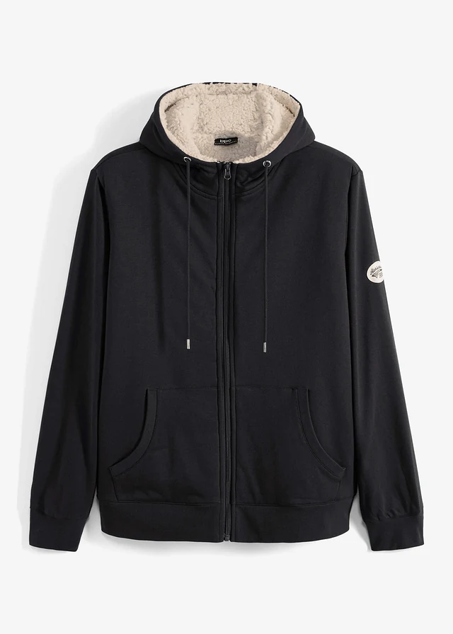 Thermo sweatvest met capuchon en teddy voering, Kleur: zwart