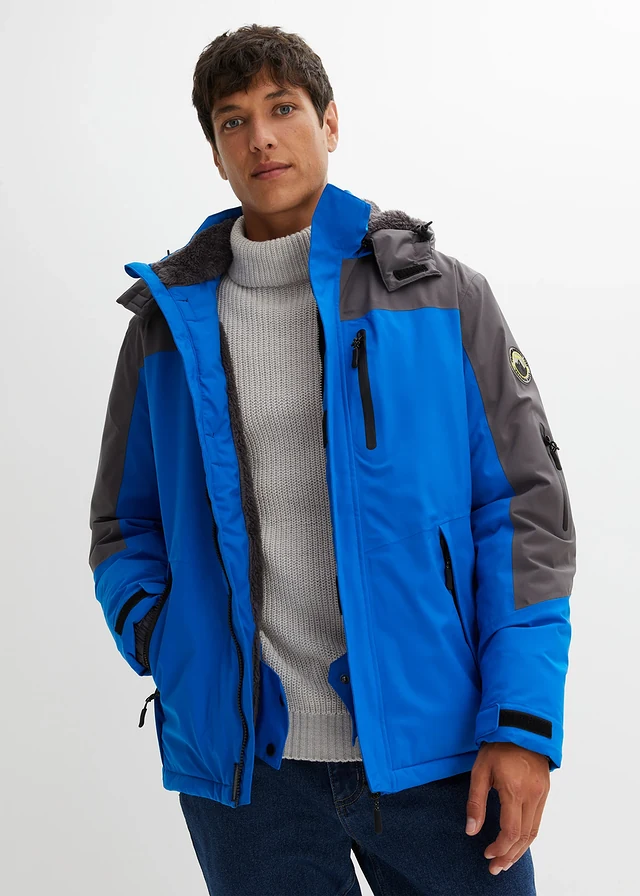 Waterdichte ski-jas, Kleur: azuurblauw-leisteengrijs met print